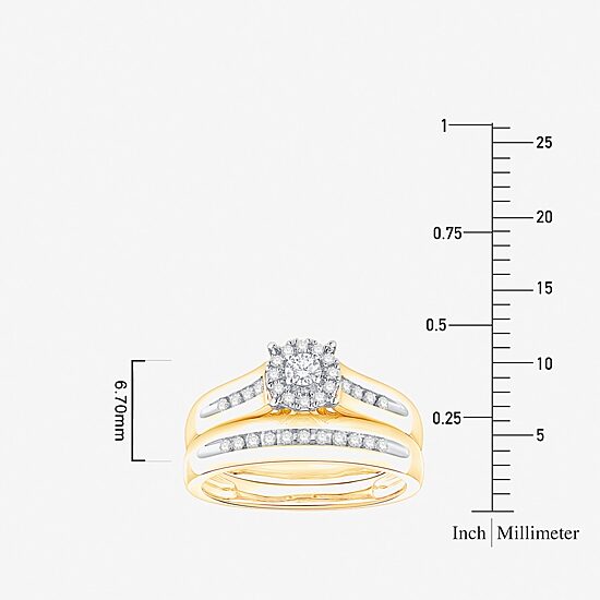 (I / Si1) 3PC Trio Set Featuring 3/8 CT. T.W. Lab Grown White Diamond 10K Two Tone Gold Round Side Stone Wedding Bridal Set
