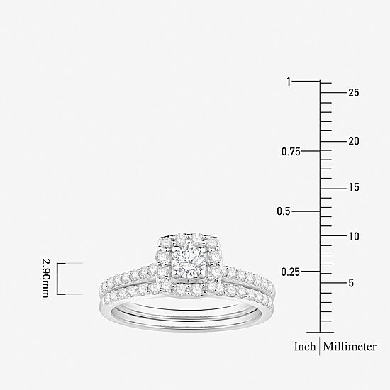 (I / Si1) 3PC Trio Set Featuring 1 CT. T.W. Lab Grown White Diamond 10K White Gold Round Side Stone Wedding Bridal Set