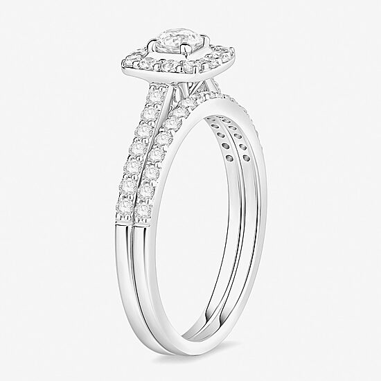 (I / Si1) 3PC Trio Set Featuring 1 CT. T.W. Lab Grown White Diamond 10K White Gold Round Side Stone Wedding Bridal Set