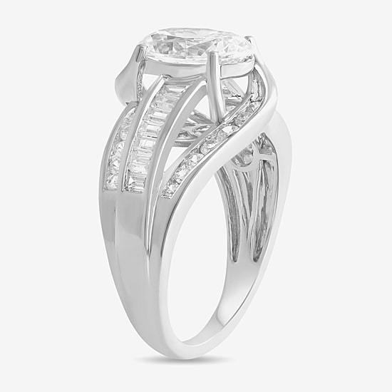(G / I1) Womens 2 3/4 CT. T.W. Lab Grown White Diamond 10K Gold Oval Side Stone Engagement Ring