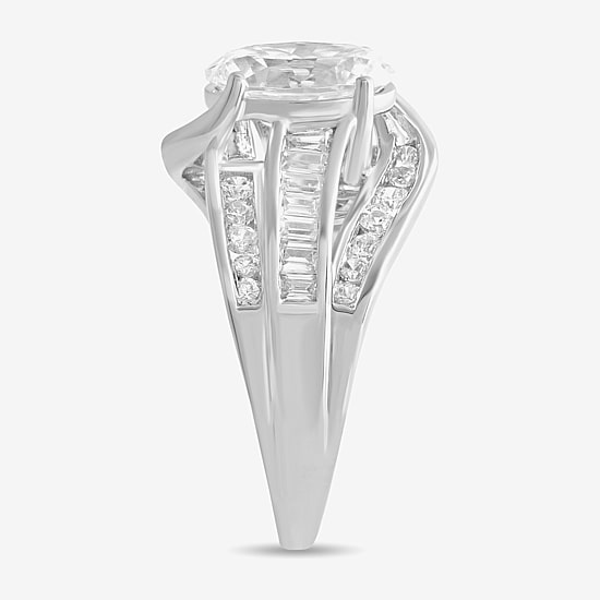 (G / I1) Womens 2 3/4 CT. T.W. Lab Grown White Diamond 10K Gold Oval Side Stone Engagement Ring