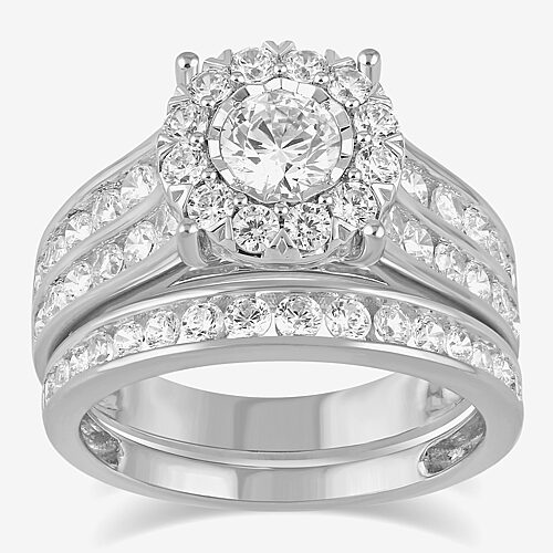 (G / I1) Womens 2 CT. T.W. Lab Grown White Diamond 10K Gold Round Side Stone Engagement Ring, 9, White
