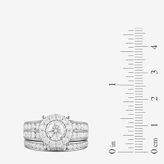 (G / I1) Womens 2 CT. T.W. Lab Grown White Diamond 10K Gold Round Side Stone Engagement Ring