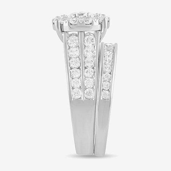 (G / I1) Womens 2 CT. T.W. Lab Grown White Diamond 10K Gold Round Side Stone Engagement Ring