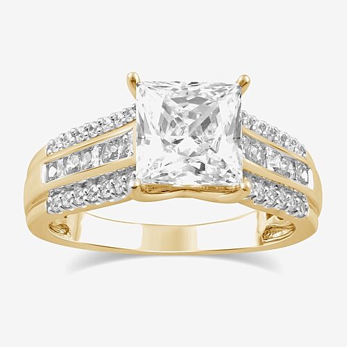 (G / I1) Womens 2 1/2 CT. T.W. Lab Grown White Diamond 10K Gold Side Stone Engagement Ring, 9, Yellow