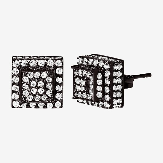 Cubic Zirconia Stainless Steel 7.6mm Square Stud Earrings