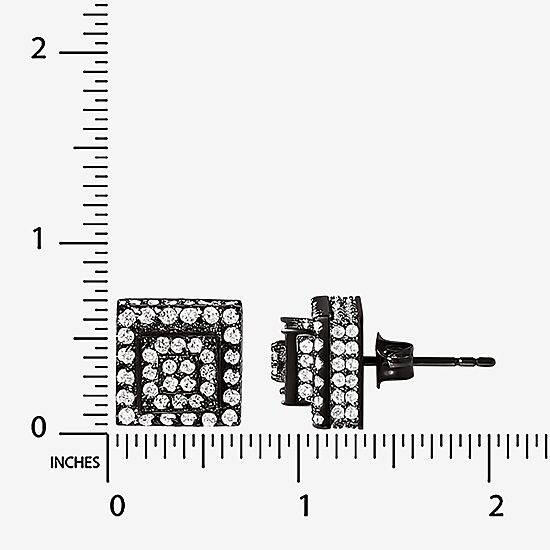 Cubic Zirconia Stainless Steel 7.6mm Square Stud Earrings
