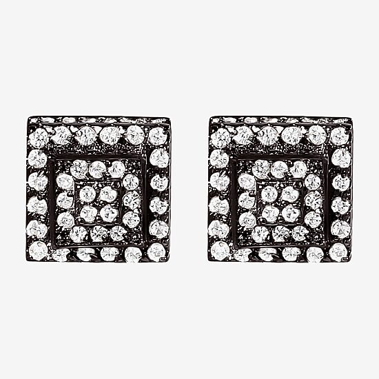 Cubic Zirconia Stainless Steel 7.6mm Square Stud Earrings