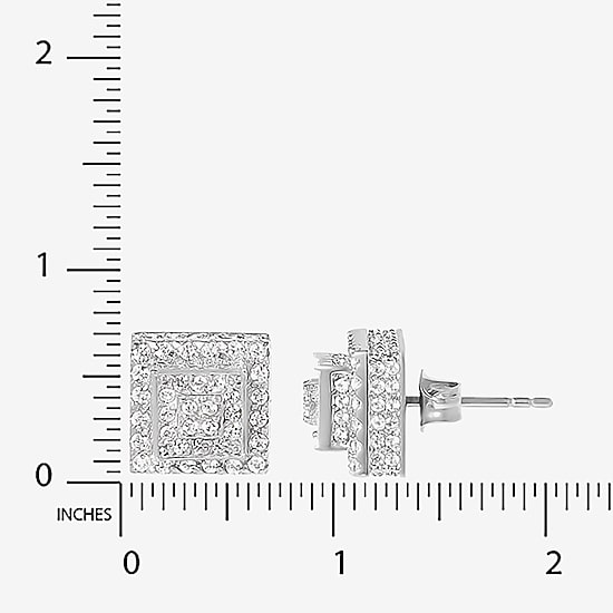 Cubic Zirconia Stainless Steel 7.6mm Square Stud Earrings