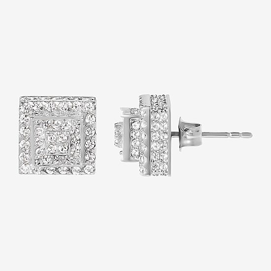 Cubic Zirconia Stainless Steel 7.6mm Square Stud Earrings