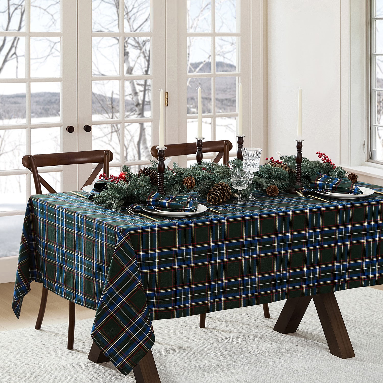 Threadmade Stowe Tartan Holiday Plaid Rectangle Tablecloth