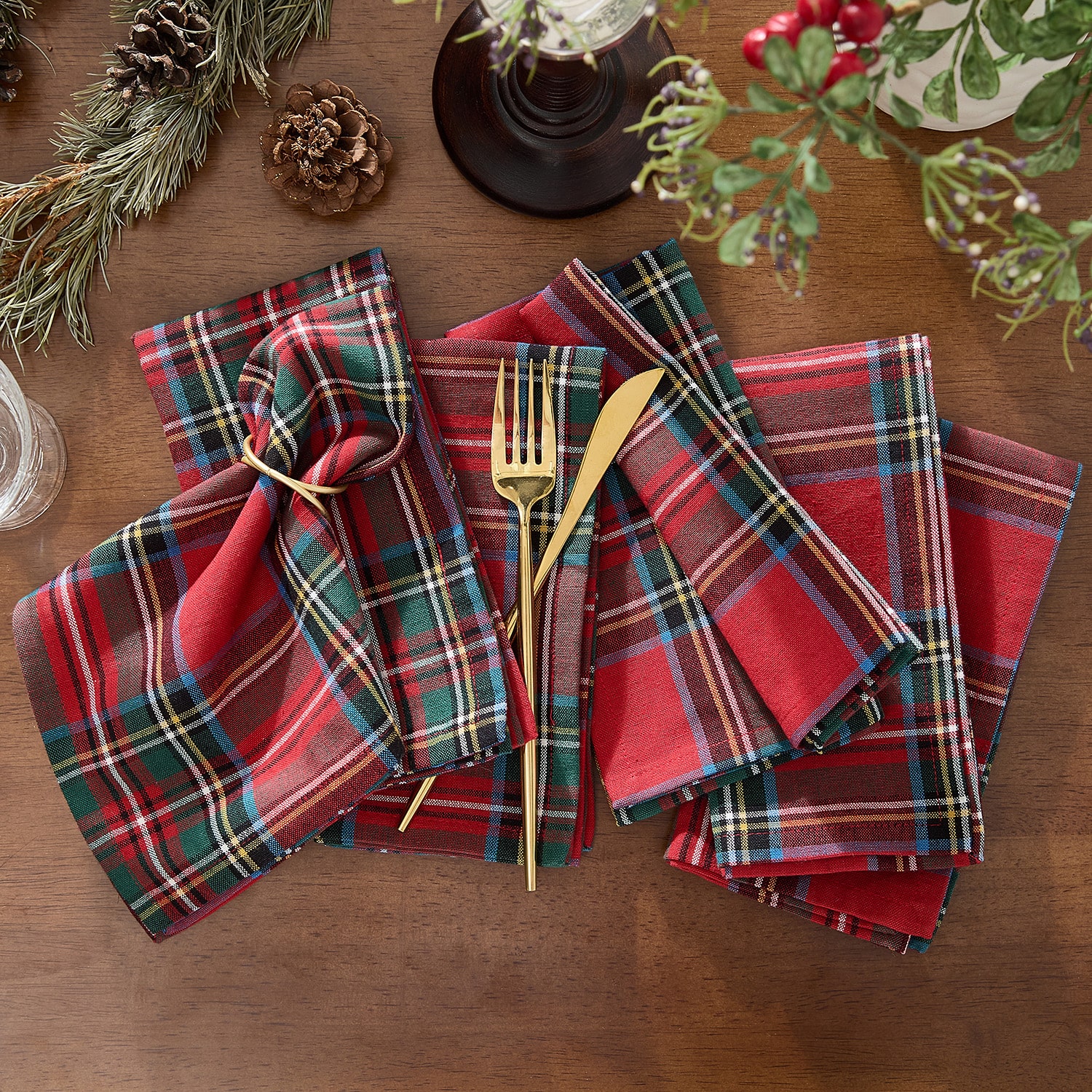 Threadmade Stowe Tartan Holiday Plaid Cotton 8-pc. Napkins