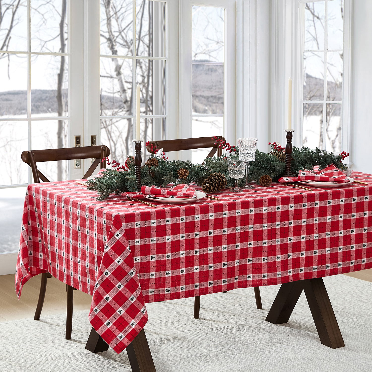 Threadmade Sherwood Tree Dobby Cotton Rectangle Tablecloth