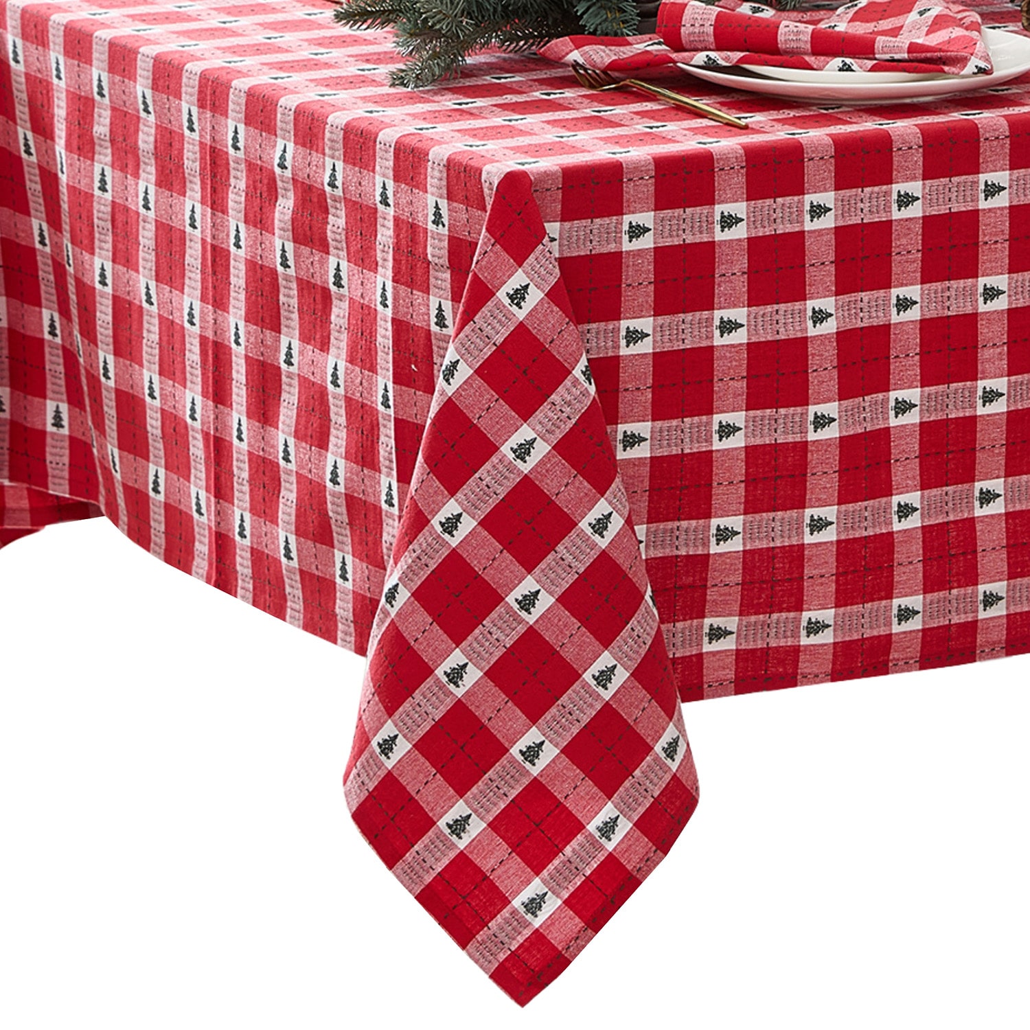 Threadmade Sherwood Tree Dobby Cotton Rectangle Tablecloth