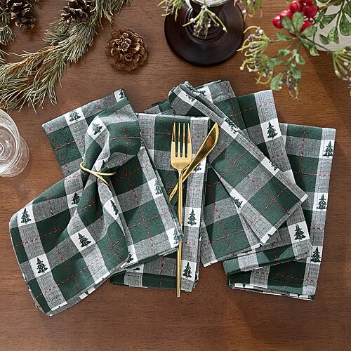 Threadmade Sherwood Tree Dobby Cotton 8-pc. Napkins, One Size, Green