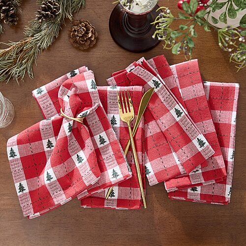 Threadmade Sherwood Tree Dobby Cotton 8-pc. Napkins, One Size, Red