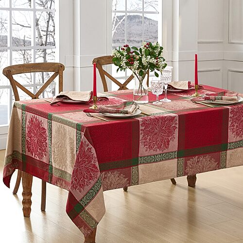 Threadmade Prestige Poinsettia Jacquard Rectangle Tablecloth, One Size, Red