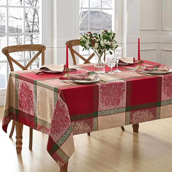 Threadmade Prestige Poinsettia Jacquard Rectangle Tablecloth