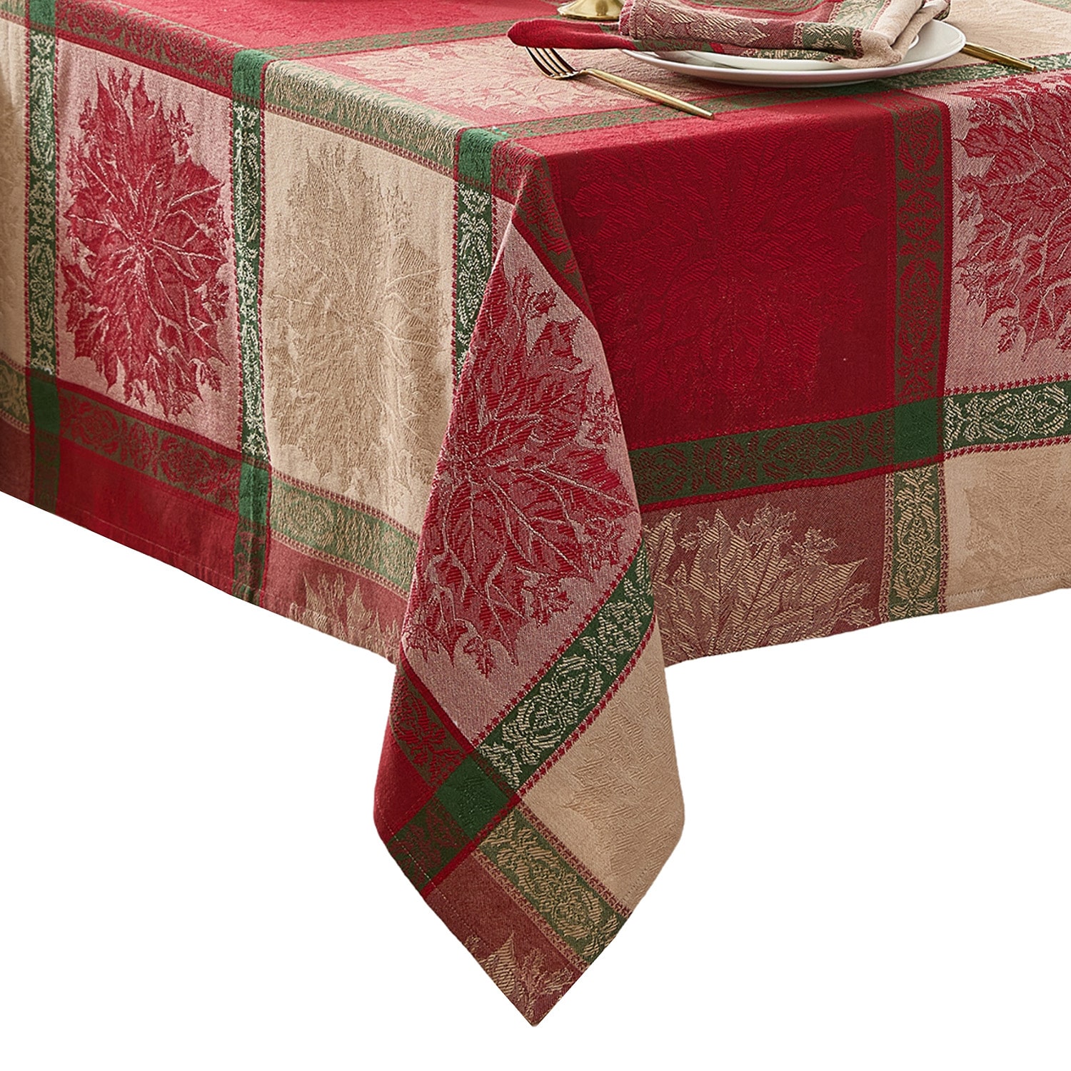 Threadmade Prestige Poinsettia Jacquard Rectangle Tablecloth