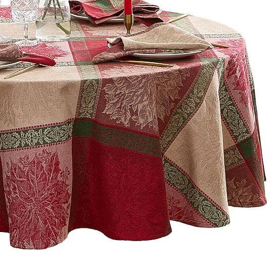 Threadmade Prestige Poinsettia Jacquard Oval Tablecloth