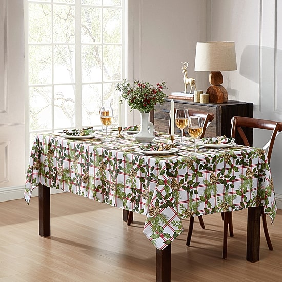 Elrene Home Fashions Pinecone Plaid Holiday Fabric Tablecloth