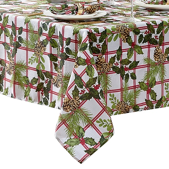 Elrene Home Fashions Pinecone Plaid Holiday Fabric Tablecloth