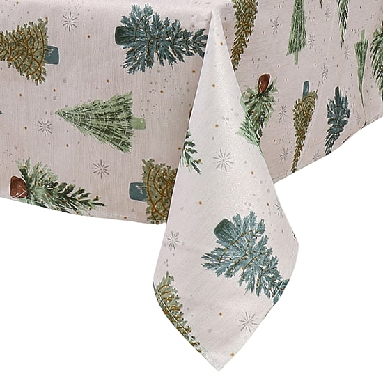 Elrene Home Fashions Lucina Twinkle Trees Holiday Lurex Fabric Tablecloth