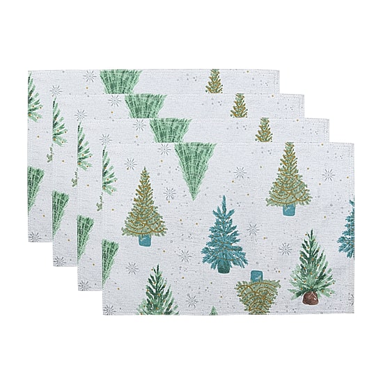 Threadmade Lucina Twinkle Trees Holiday Lurex Fabric 4-pc. Placemat