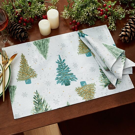 Threadmade Lucina Twinkle Trees Holiday Lurex Fabric 4-pc. Placemat