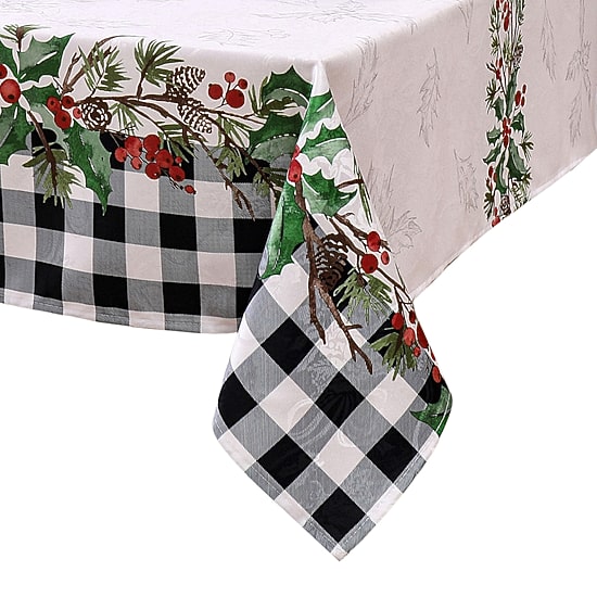Threadmade Holly Farmhouse Charm Holiday Fabric Tablecloth