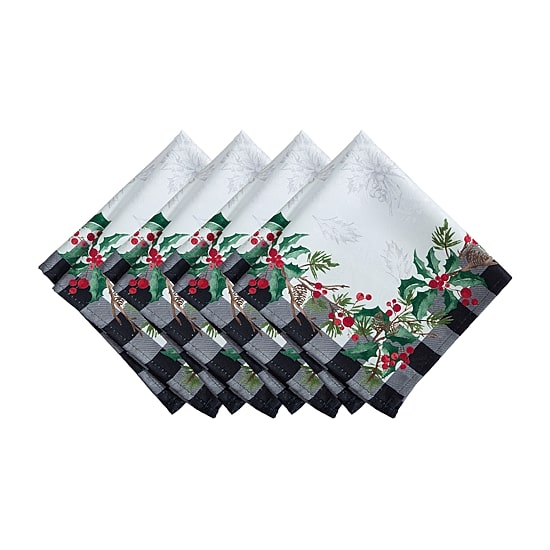 Threadmade Holly Farmhouse Charm Holiday Fabric 4-pc. Napkins