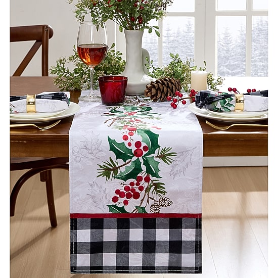 Threadmade Holly Farmhouse Charm Holiday Fabric Table Runner