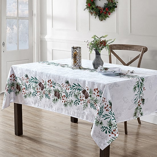 Threadmade Holly Berry Flourish Holiday Fabric Tablecloth