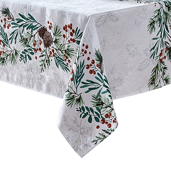 Threadmade Holly Berry Flourish Holiday Fabric Tablecloth