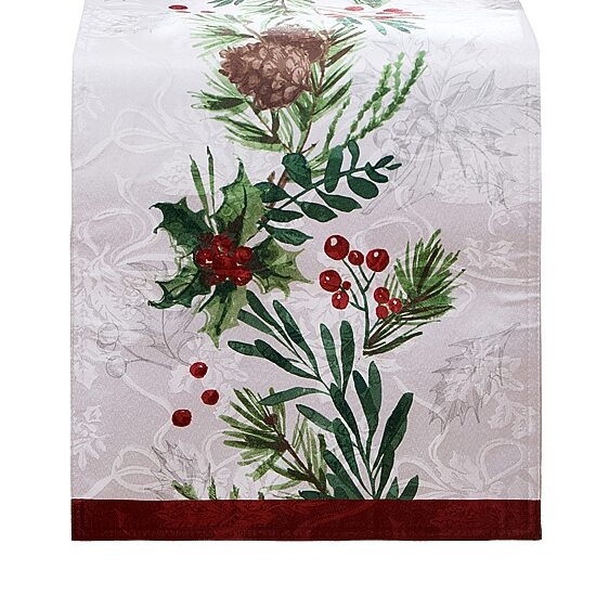 Threadmade Holly Berry Flourish Holiday Fabric Table Runner