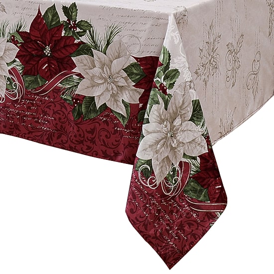Threadmade Clarette Poinsettia Holiday Fabric Tablecloth