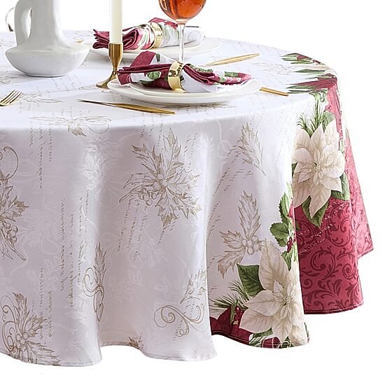 Threadmade Clarette Poinsettia Holiday Round Tablecloth