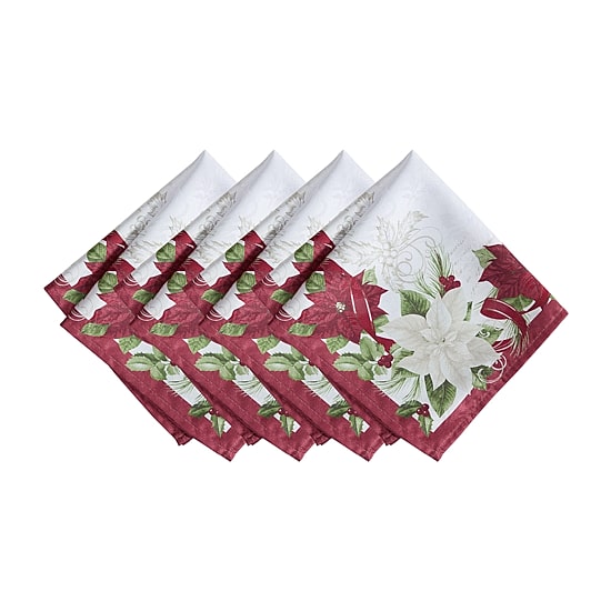 Threadmade Clarette Poinsettia Holiday Fabric 4-pc. Napkins
