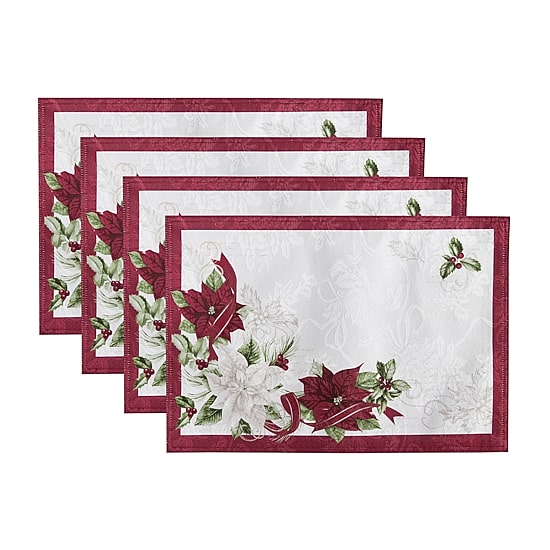 Threadmade Clarette Poinsettia Holiday Fabric 4-pc. Placemat