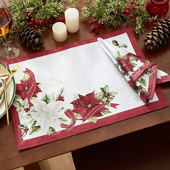 Threadmade Clarette Poinsettia Holiday Fabric 4-pc. Placemat