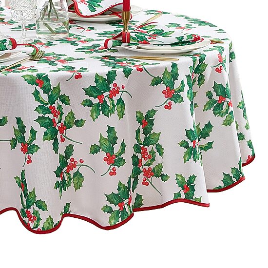 Threadmade Vintage Holly Scallop Border Oval Tablecloth
