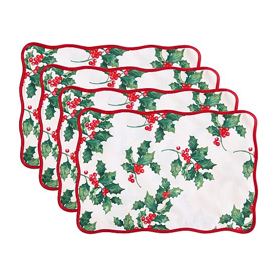 Threadmade Vintage Holly Scallop Border 4-pc. Placemat