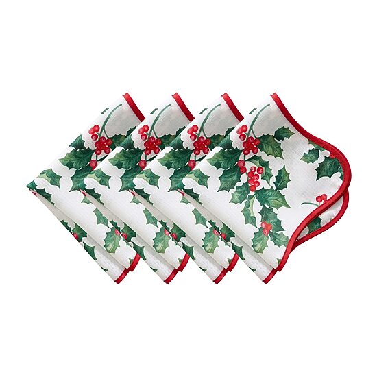 Threadmade Vintage Holly Scallop Border 4-pc. Napkins