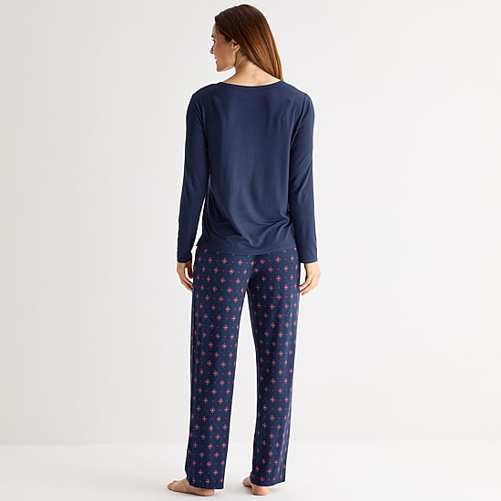 Liz Claiborne Cool and Calm Womens Long Sleeve 2-pc. Pajama Set