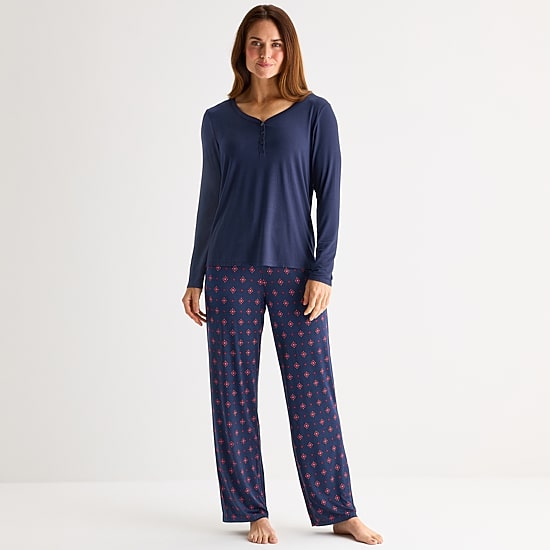 Liz Claiborne Cool and Calm Womens Long Sleeve 2-pc. Pajama Set