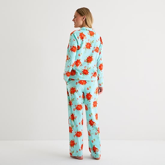 Adonna Womens Fleece Long Sleeve 2-pc. Pajama Set