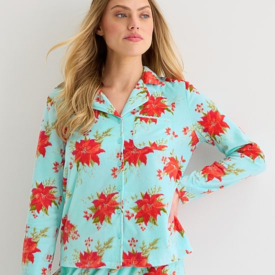 Adonna Womens Fleece Long Sleeve 2-pc. Pajama Set