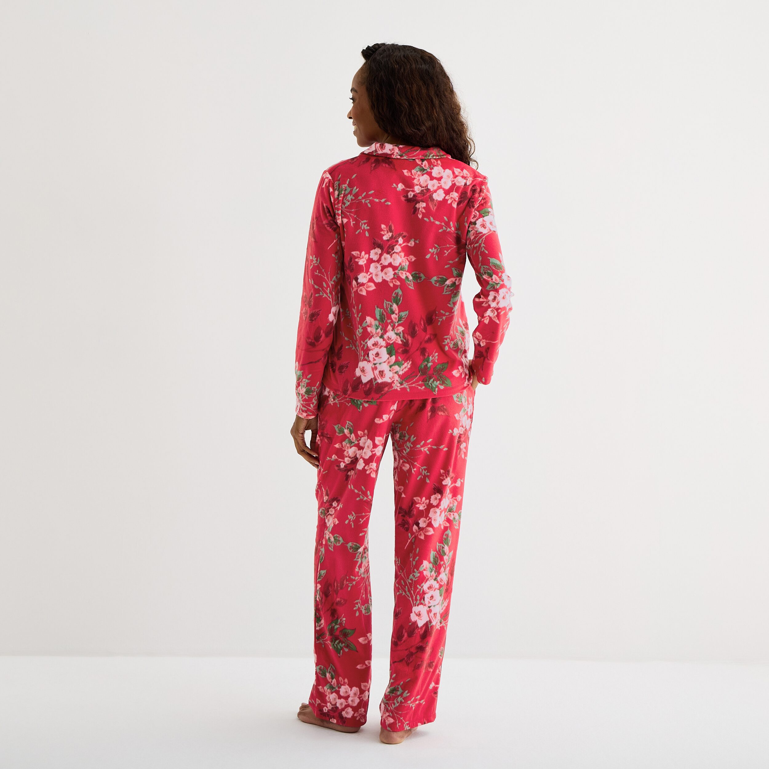 Adonna Womens Fleece Long Sleeve 2-pc. Pajama Set
