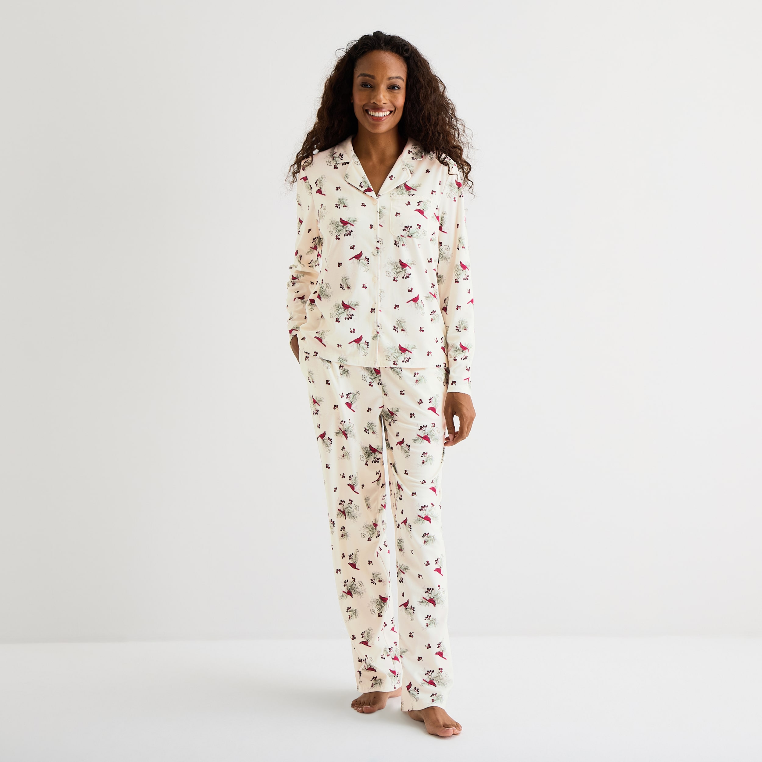 Adonna Womens Fleece Long Sleeve 2-pc. Pajama Set