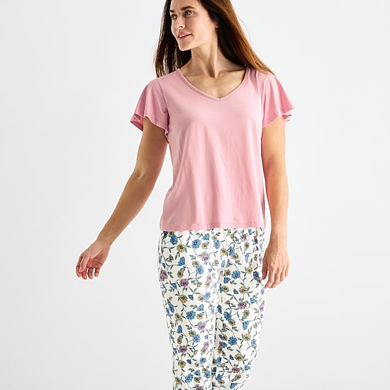 Liz Claiborne Womens V-Neck Short Sleeve 2-pc. Pajama Set